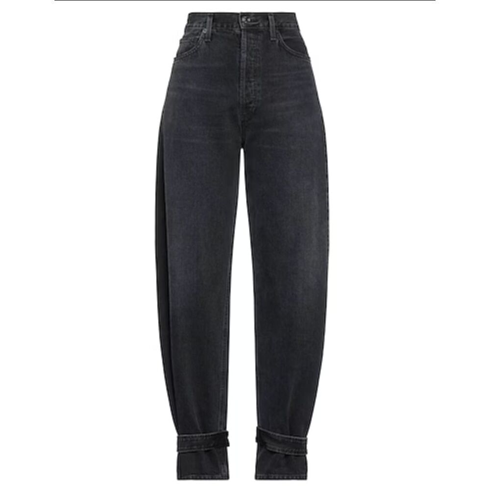 AGOLDE Cleo Cuffed Steel Grey High-Waisted Balloon Jeans‎ Trendy Denim Size 24